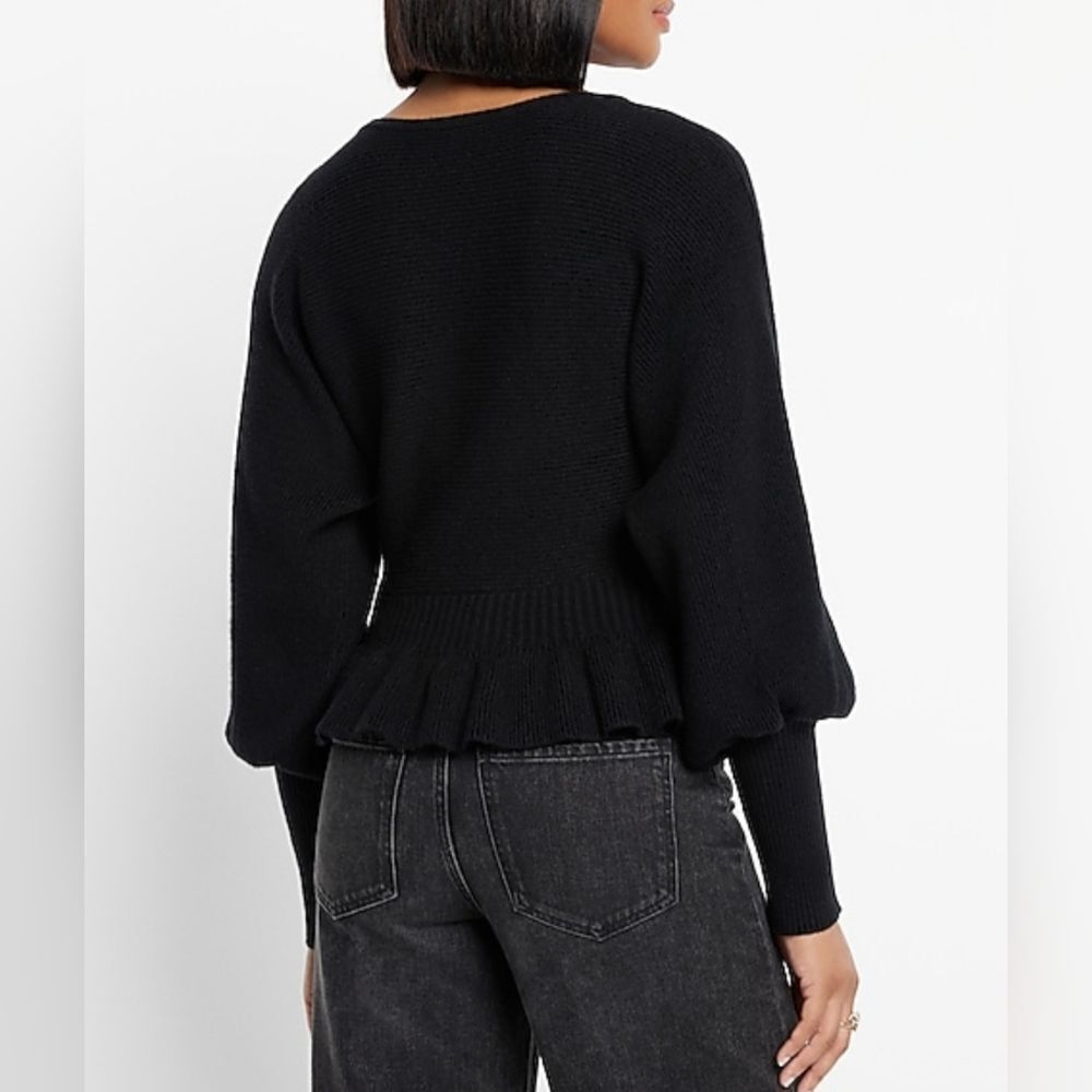 Express Black V-Neck Wrap Peplum Sweater Size XS - Picture 2 of 4